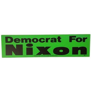 1960s Democrats for Nixon Large Day Glow Bumper Sticker - Green