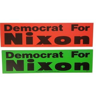 1960s Democrats for Nixon Large Day Glow Bumper Sticker Set