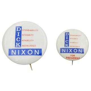 1960 Dick Nixon For President Set of Two Different But Similar Campaign Buttons