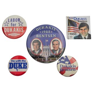 1988 Democratic Candidate Michael Dukakis for President 5 Button Set