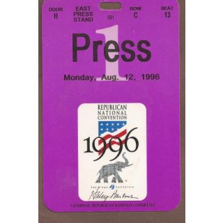 1996 Republican National Convention Press Badge