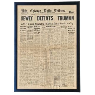 Scarce Dewey Defeats Truman Original & Authentic Newspaper Professionally Framed