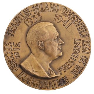 1937 Scarce Franklin D Roosevelt Official Bronze Inaugural Medal