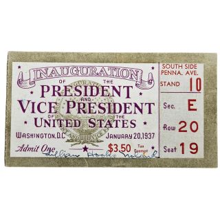 1937 Franklin D Roosevelt Inauguration Parade Ticket