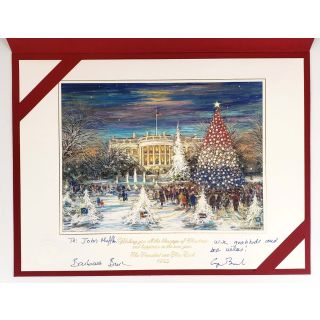 1992 George H.W. Bush & Barbara Bush SIGNED White House Christmas Gift Print Card