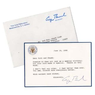 1986 Vice President George Bush  Signed Card With Heartwarming Message