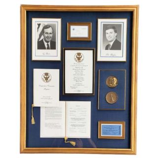 George H.W. Bush Inaugural Display With Signed 'Victory' Card