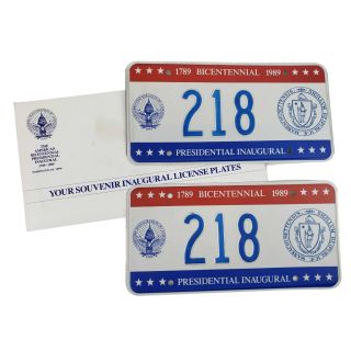 1989 George Bush Presidential Inaugural License Plate Set - Massachusetts