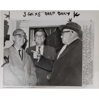 1960 President-Elect John F Kennedy Meets with Union Leader George Meany and Secretary of Labor Goldberg AP Wirephoto