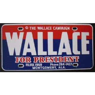 George Wallace For President License plate