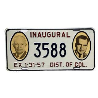 1957 Dwight Eisenhower and RIchard Nixon Inaugural License Plate 
