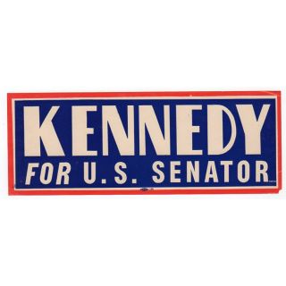 John F. Kennedy For U.S. Senator Early Campaign Window Sticker