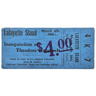 1905 Rare Theodore Roosevelt Inauguration Reserved Parade Ticket 