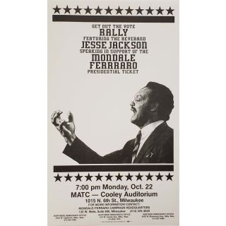 1984 Jesse Jackson Support Poster For Mondale Ferraro Ticket