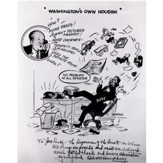 Joe Duke "Superman of the Senate" Hilarious Cartoon Signed & Inscribed By Hubert Humphrey
