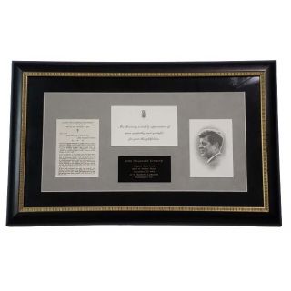 1963 John F. Kennedy Mass Card & Sympathy Reply Card Attractively Framed