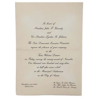 Scarce John F Kennedy Dinner Invitation To Canceled Assassination Event - Texas Welcome Dinner