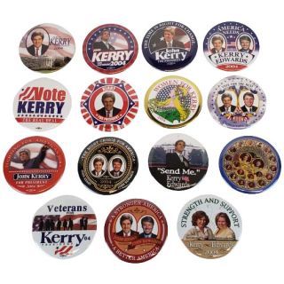 2004 Collection of 15 Different John Kerry For President Buttons