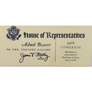 1976 House of Representatives ticket To King of Spain Speech