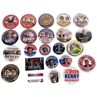 2004 Collection of 24 Different John Kerry For President Buttons