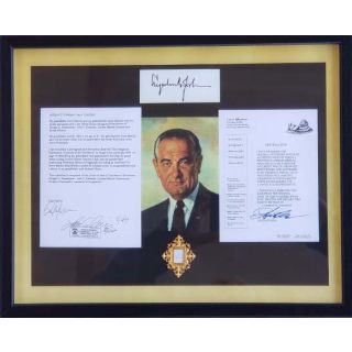 Framed Lyndon Johnson Autograph Promo Print Presidential Oath of Office