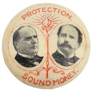 1896 McKinley & Hobart "Protection Sound Money" Stud Back Campaign Button
