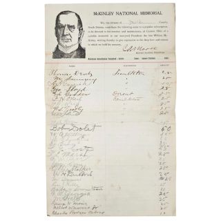 William McKinley National Memorial  Contributions Form from South Dakota