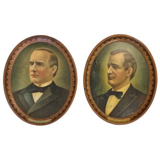 1896 William McKinley & Wm Jennings Bryan Matching Oval Portrait Trays