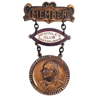 William McKinley Club Member Great Looking 3-Part Badge Manufactured by Bastian Brothers