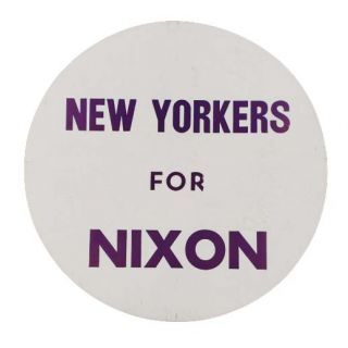 Rare New Yorkers for Nixon Large 8" Diameter Cardboard Pin Back Badge Button