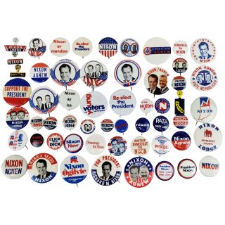 Collection of 53 Different President Richard Nixon Campaign Buttons & Pins