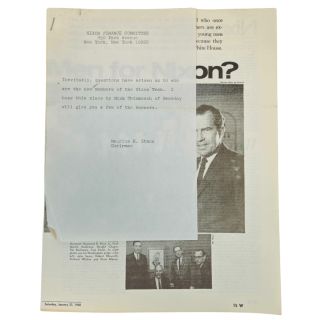 1968 Maurice Stans Chairman Nixon Finance Committee Note To Staff