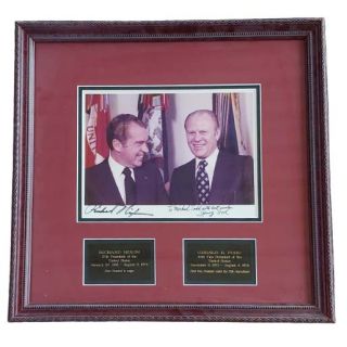 RIchard Nixon and Gerald Ford Together Signed and Framed Photo 