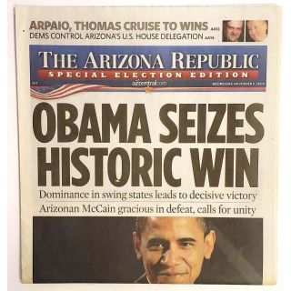 2008 Obama Seizes Historic Win Collectible Newspaper