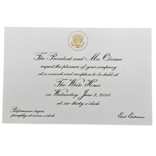2010 Scarce Invitation to Paul McCartney Receiving the Gershwin Prize at The White House