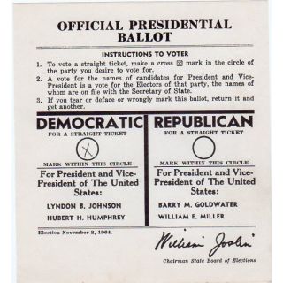 1964 Johnson vs Goldwater Ballot collectible