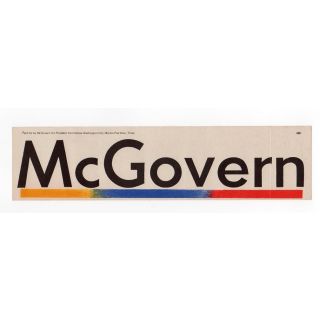 1972 George McGovern Campaign Bumper Sticker