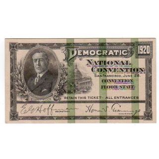 1920 Democratic Convention Convention Floor Staff Ticket 