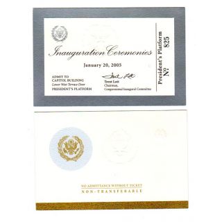 2005 George Bush Inauguration Ceremonies President's Platform Ticket