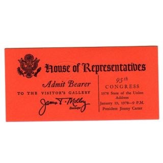 1978 Jimmy Carter State of The Union Address Numbered Ticket