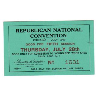 1960 Republican National Convention Chicago Ticket