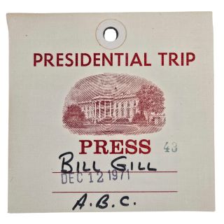 1971 Nixon Presidential Trip Press Badge Issued to Correspondent Who Sued ABC