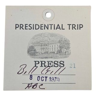 1971 Nixon Presidential Trip Press Badge Issued to Correspondent Who Sued ABC