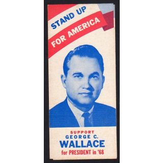 1968 George 'WALLACE for PRESIDENT Stand Up for America!' Bumper Sticker 