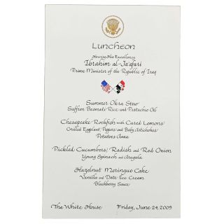 2005 White House Event Menu Honoring Prime Minister of Iraq Jaafari