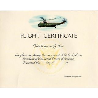 Presidential Helicopter Flight Certificate