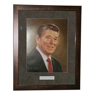 Ronald Reagan Signed and Framed Portait by Don Adair