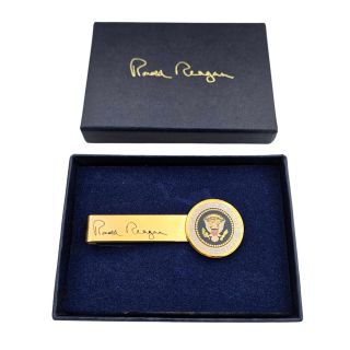 1980s Ronald Reagan Presidential Seal Tie Bar & Gift Box