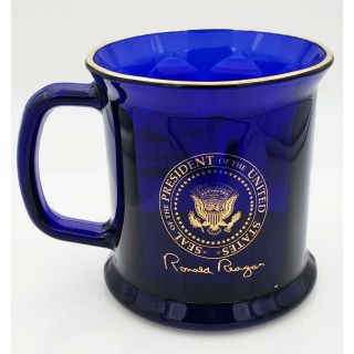 Ronald Reagan Cobalt Blue Glas Mug w/ Reagan Signature & Presidential Seal