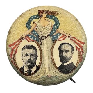 1904 Classic Roosevelt Fairbanks "Lady Liberty" Jugate Campaign Button